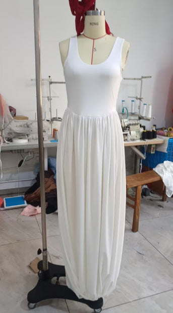 U-shaped Collar High Slit Pleated Backless Dress