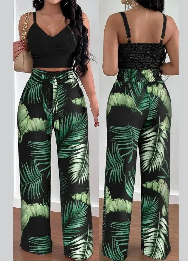 Sling Backless Suit Wide Leg Pants Women's Vest Straight-leg Pants