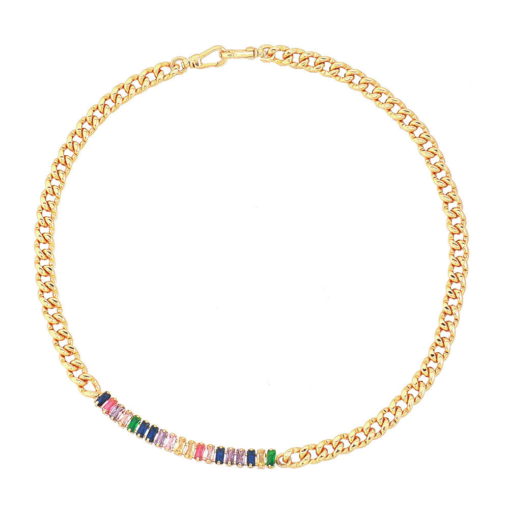 Design Color Zircon Copper Double Necklace