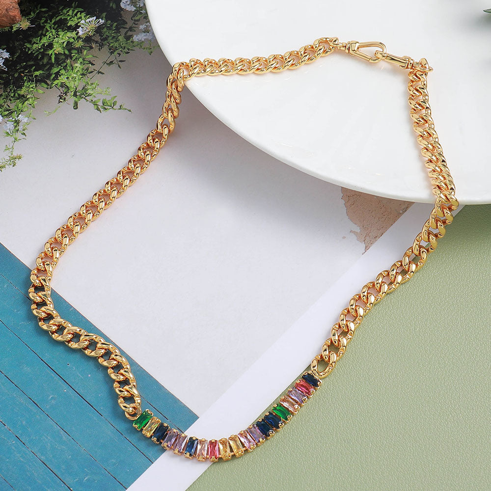 Design Color Zircon Copper Double Necklace