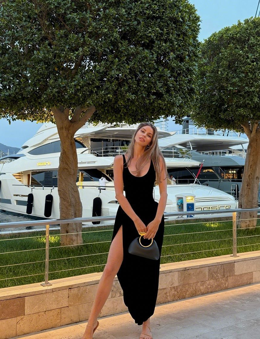 U-shaped Collar High Slit Pleated Backless Dress