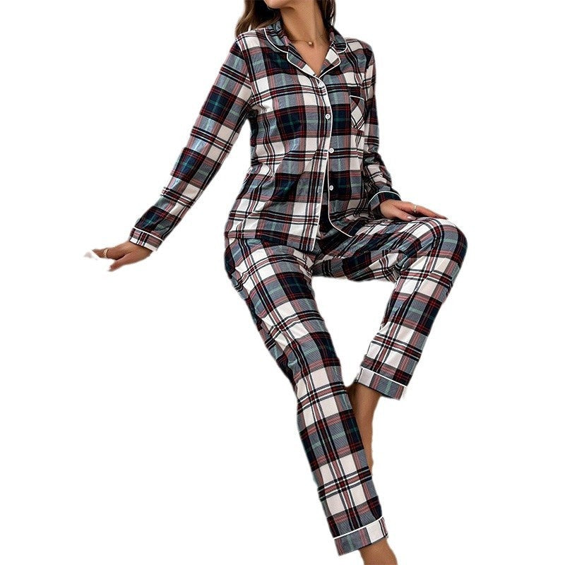 Long Sleeve Trousers Casual Red Cardigan Plaid