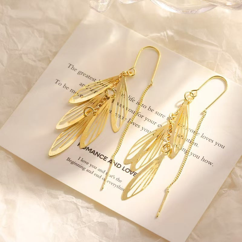 Fashion Tassel Hollow Leaves Hanging Earrings Fashion