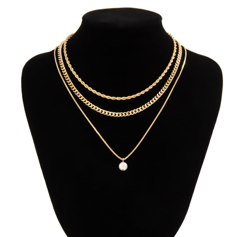 Women's Simple Slim Chain Multi-layer Imitation Pearl Necklace