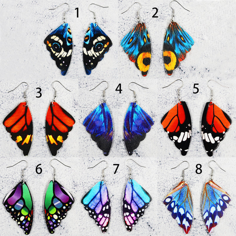 Butterfly Leather Earrings Bionic Wings Pattern Symmetrical Duplex Printing