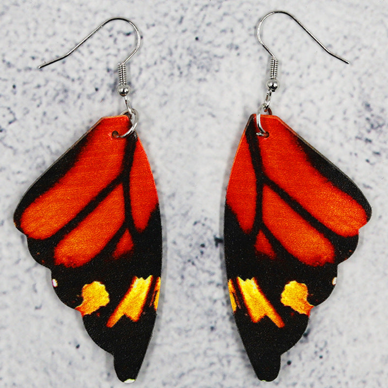 Butterfly Leather Earrings Bionic Wings Pattern Symmetrical Duplex Printing