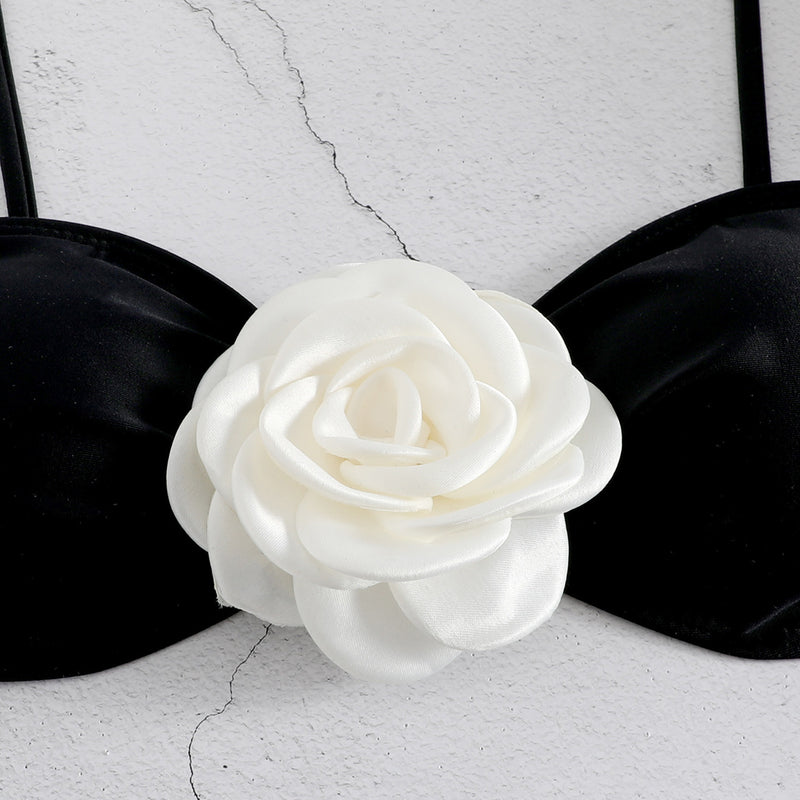 Women's Tube Top 3D Flower Bra Briefs