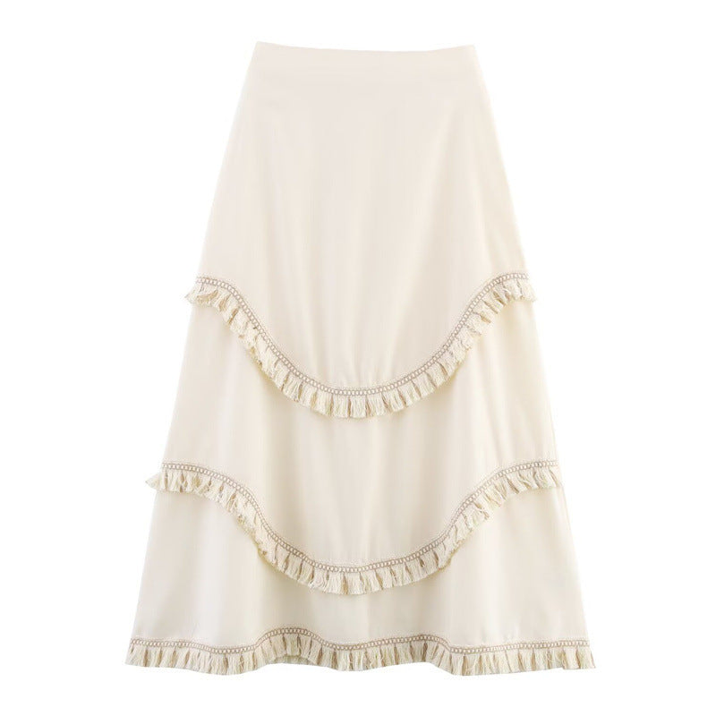 Vacation Style Tassel Decoration Two-piece Sling Two-piece Overskirt Suit