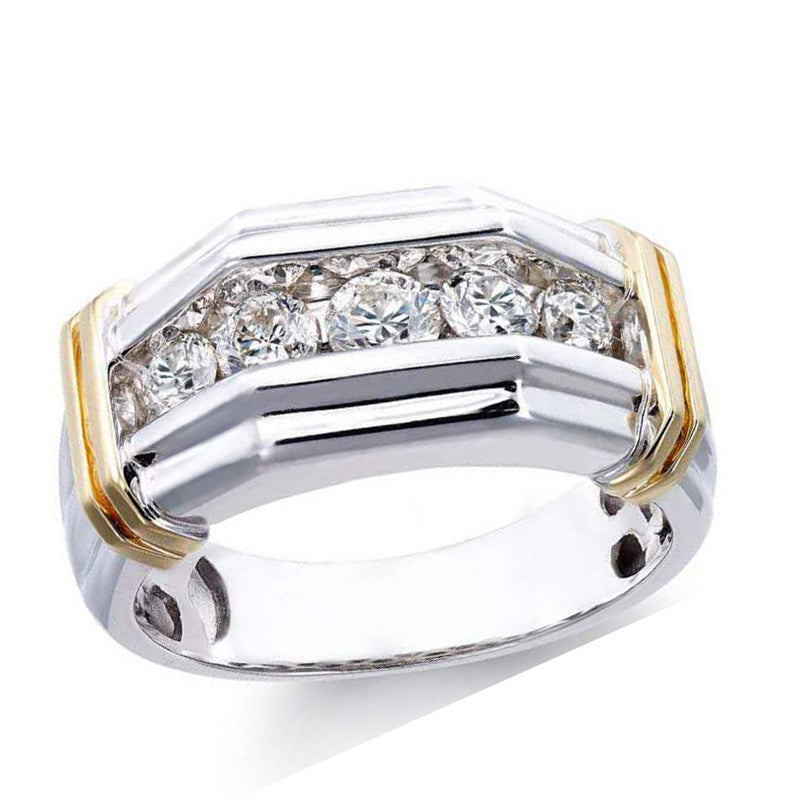 European And American Style Fashion Two-tone Ring Micro-inlaid