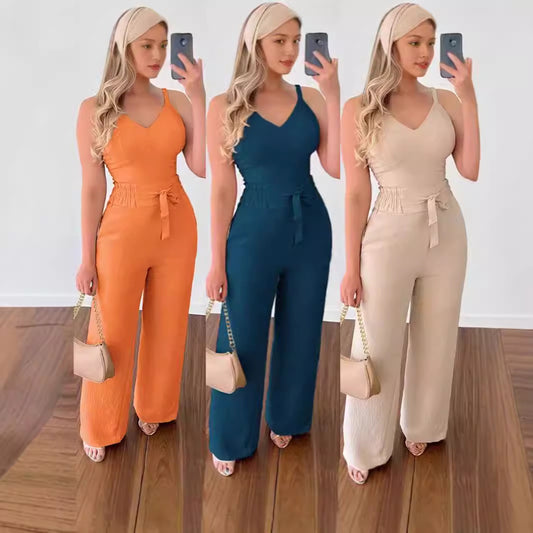 Sling Backless Suit Wide Leg Pants Women's Vest Straight-leg Pants