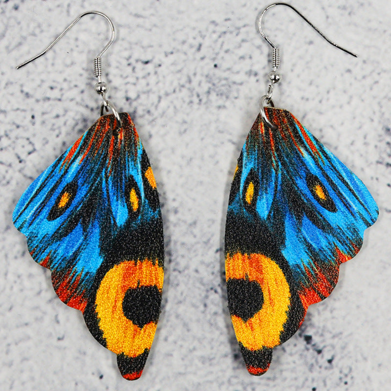 Butterfly Leather Earrings Bionic Wings Pattern Symmetrical Duplex Printing