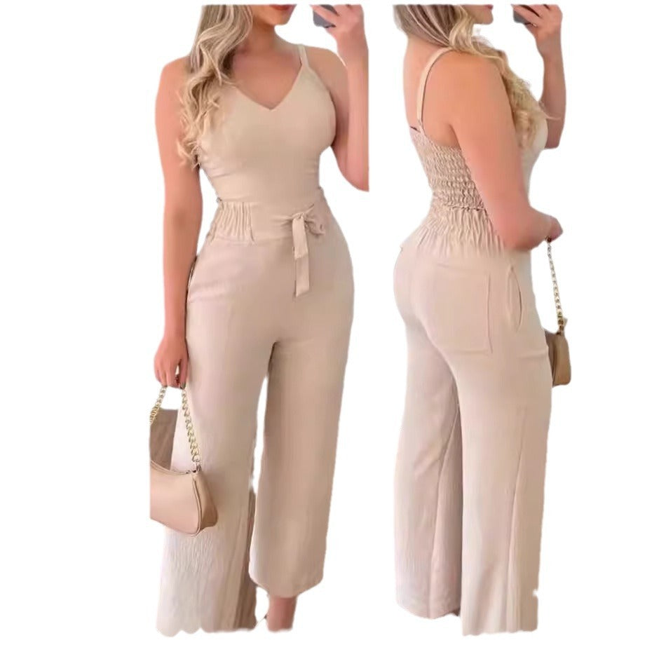 Sling Backless Suit Wide Leg Pants Women's Vest Straight-leg Pants