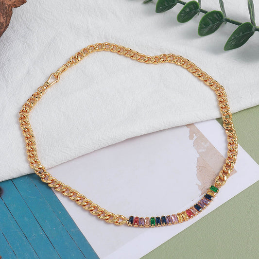 Design Color Zircon Copper Double Necklace