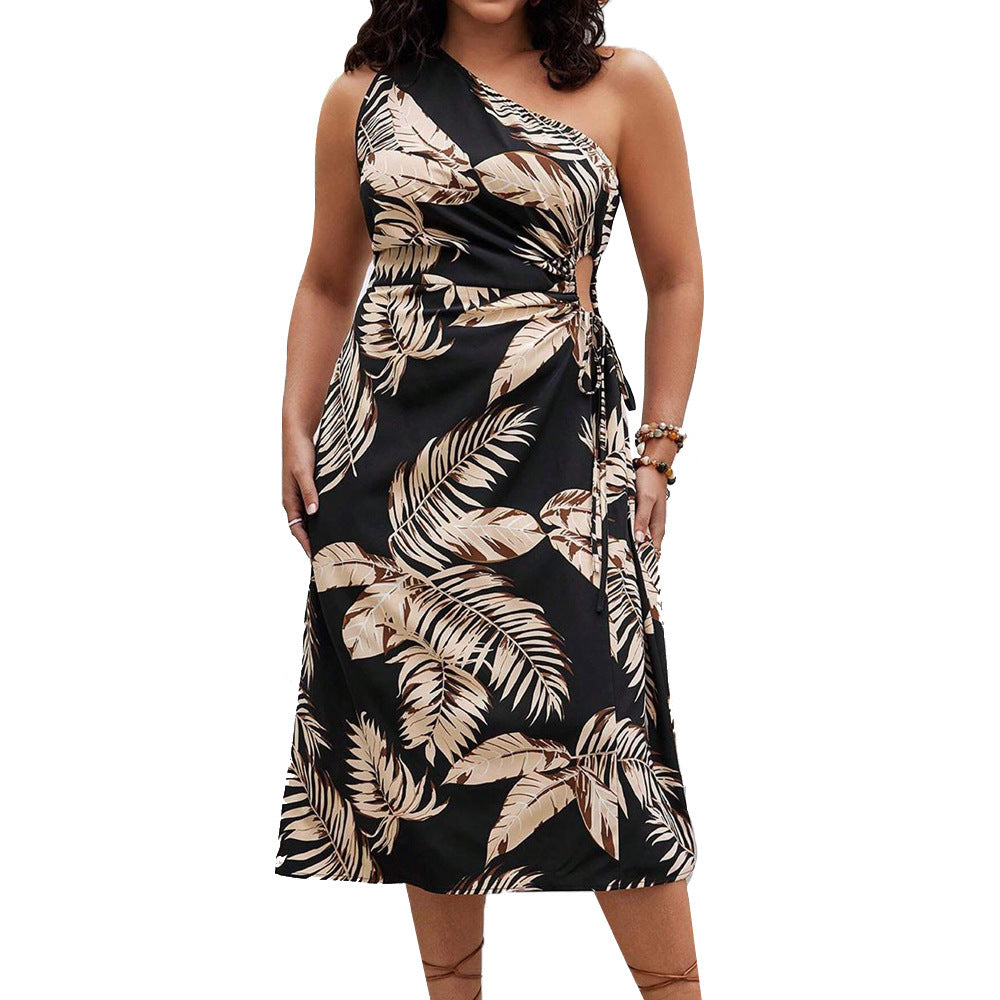 Printed Drawstring French Sexy Vacation Style Dress