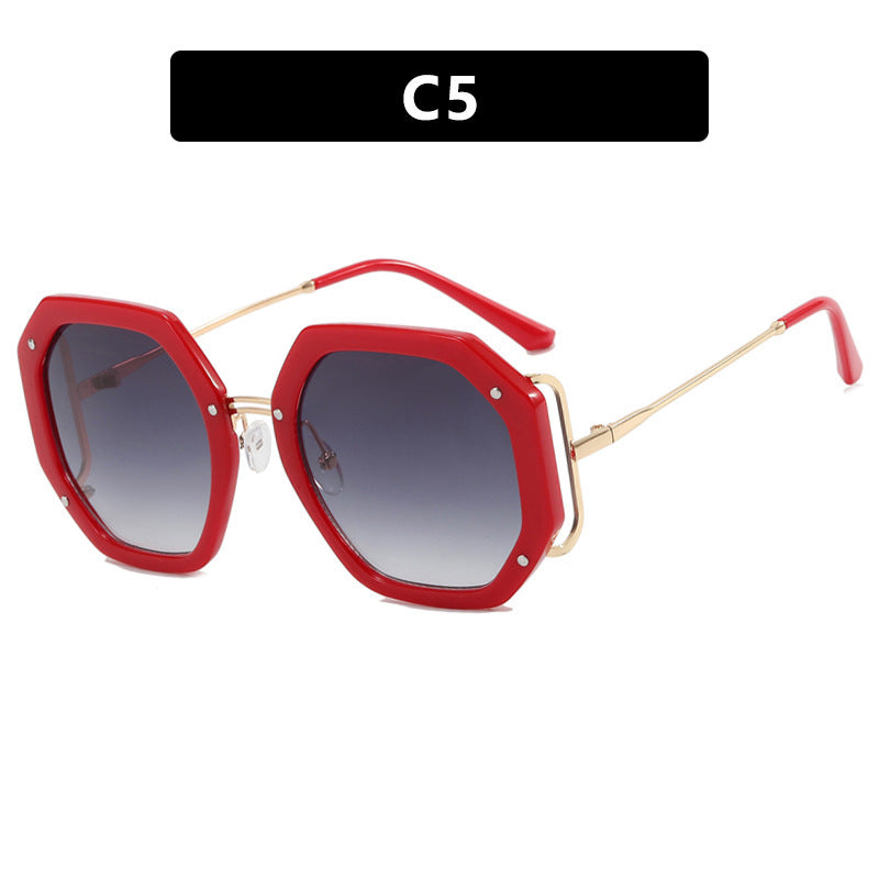 Women's Large Frame Hollow Polygonal Sunglasses