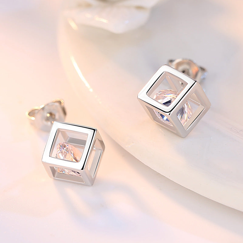 Women's Elegant Zircon Love Cube Sugar Stud Earrings