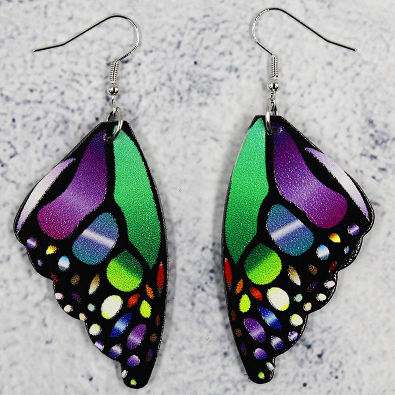 Butterfly Leather Earrings Bionic Wings Pattern Symmetrical Duplex Printing