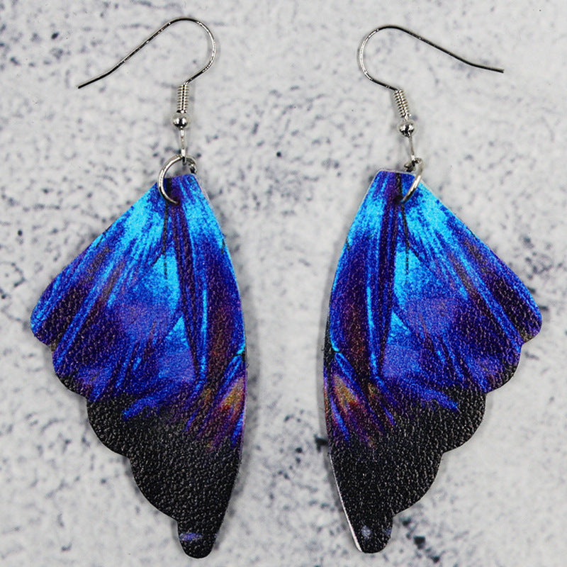 Butterfly Leather Earrings Bionic Wings Pattern Symmetrical Duplex Printing