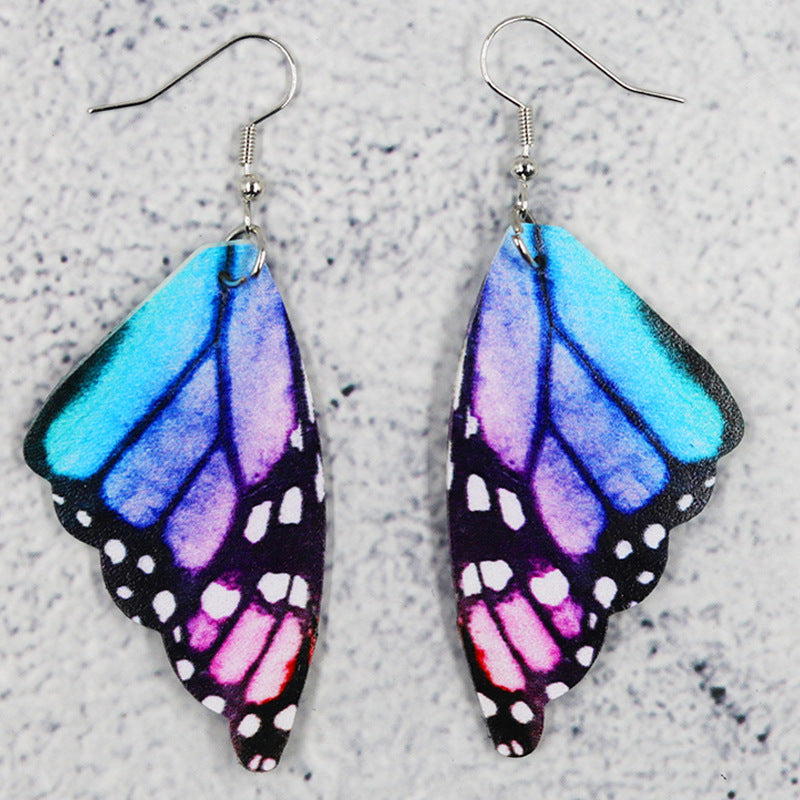 Butterfly Leather Earrings Bionic Wings Pattern Symmetrical Duplex Printing