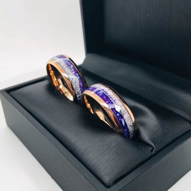 Rose Gold Amethyst Gradient Stitching Bright Gold Arrow Ring