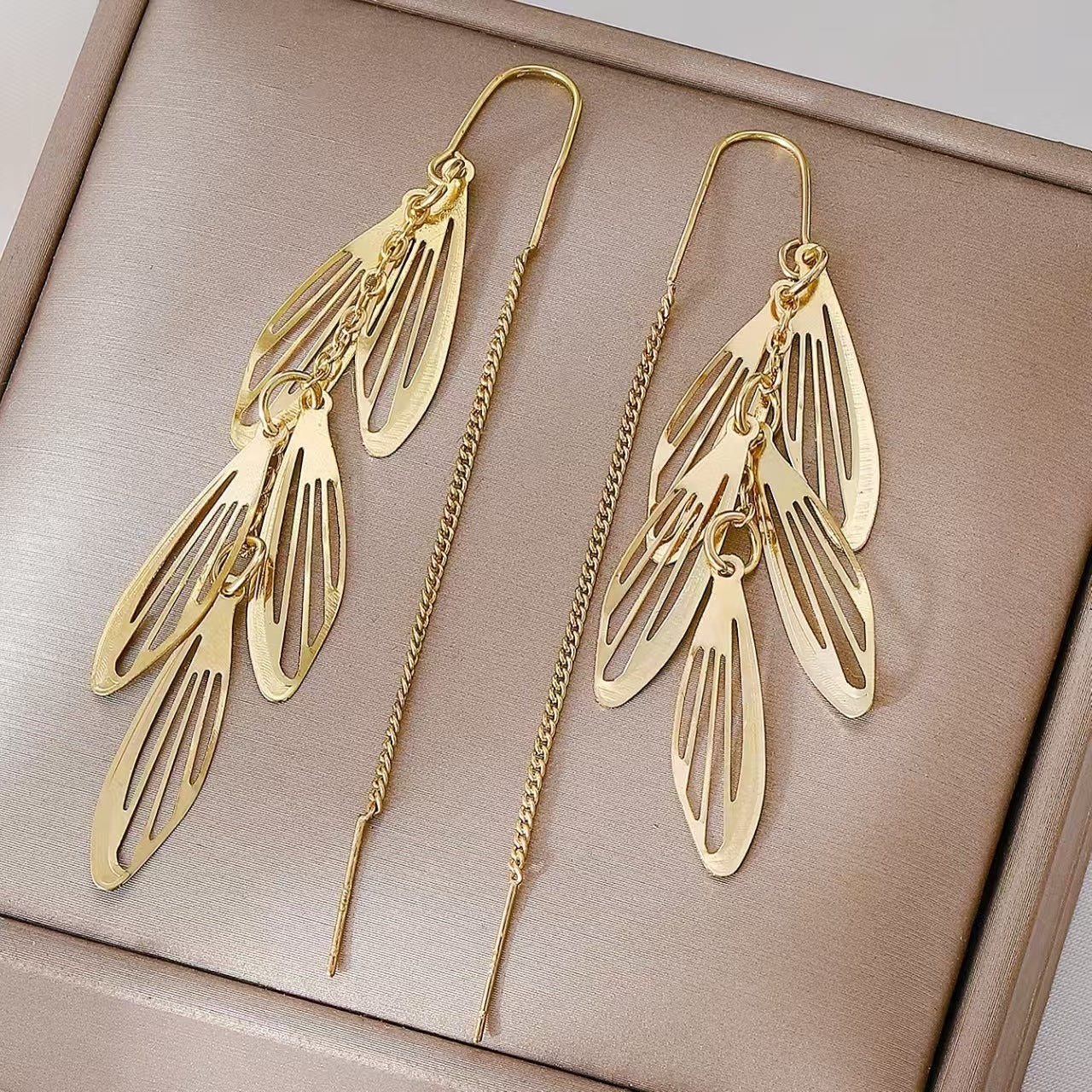 Fashion Tassel Hollow Leaves Hanging Earrings Fashion