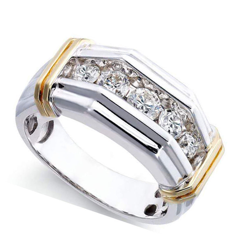 European And American Style Fashion Two-tone Ring Micro-inlaid