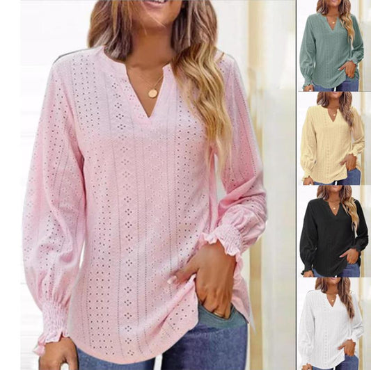 Summer New Ladies T-shirt Hollow-out Waist Ruffle Sleeve Casual Top