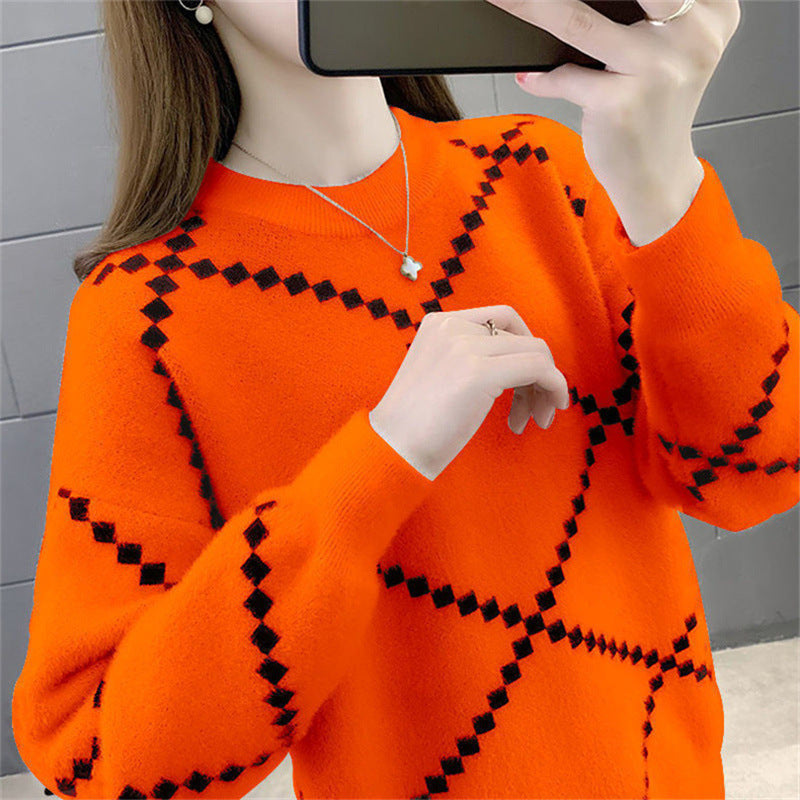 Western Style Loose-fitting Pullover Round-neck Knitted Bottoming Shirt Top