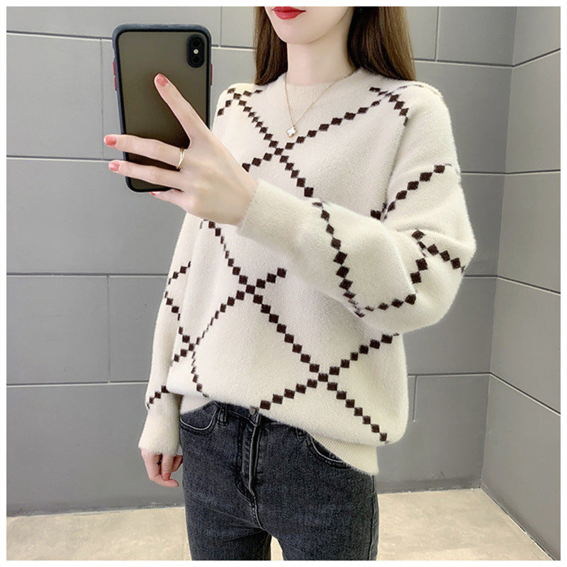 Western Style Loose-fitting Pullover Round-neck Knitted Bottoming Shirt Top