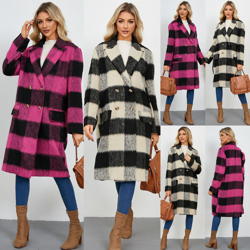 Long Plaid Double-sided Wool Overcoat