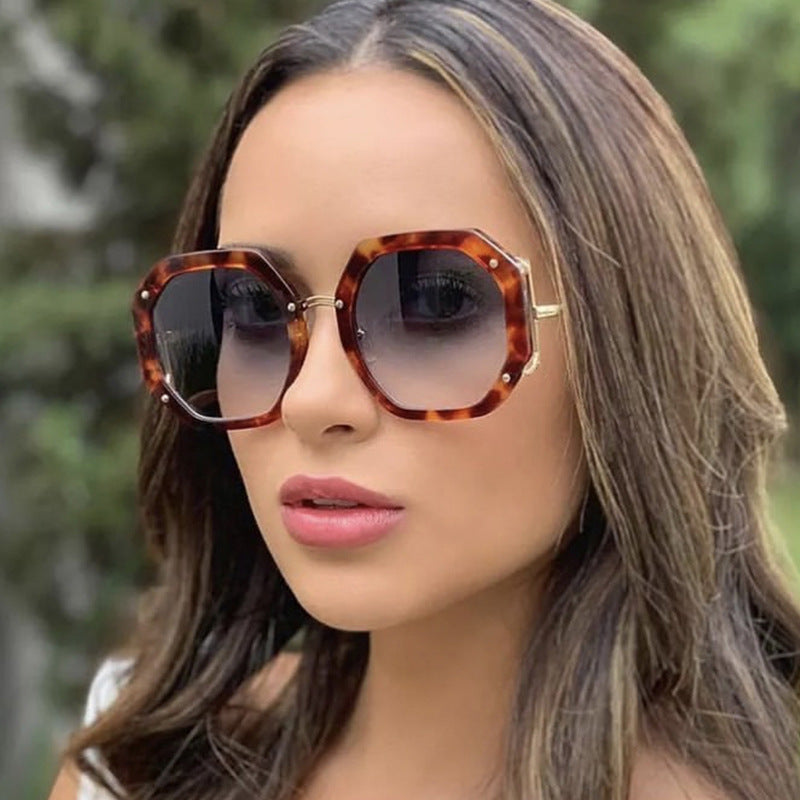 Women's Large Frame Hollow Polygonal Sunglasses