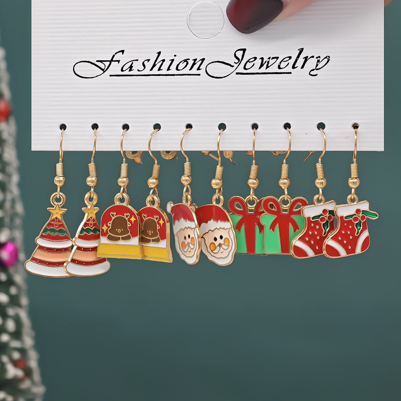 Christmas Girl Personality Creative Alloy Snowman Santa Claus Gift Enamel Earrings