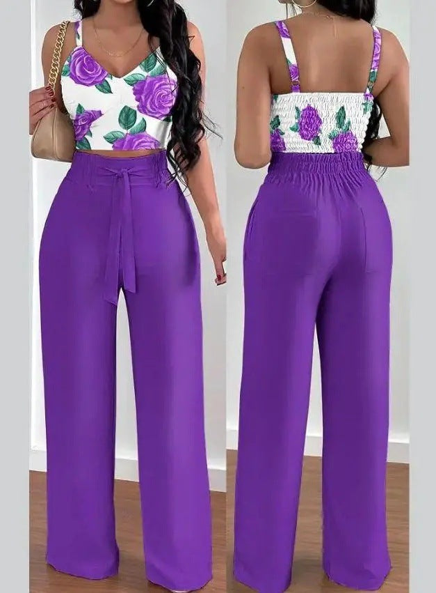Sling Backless Suit Wide Leg Pants Women's Vest Straight-leg Pants