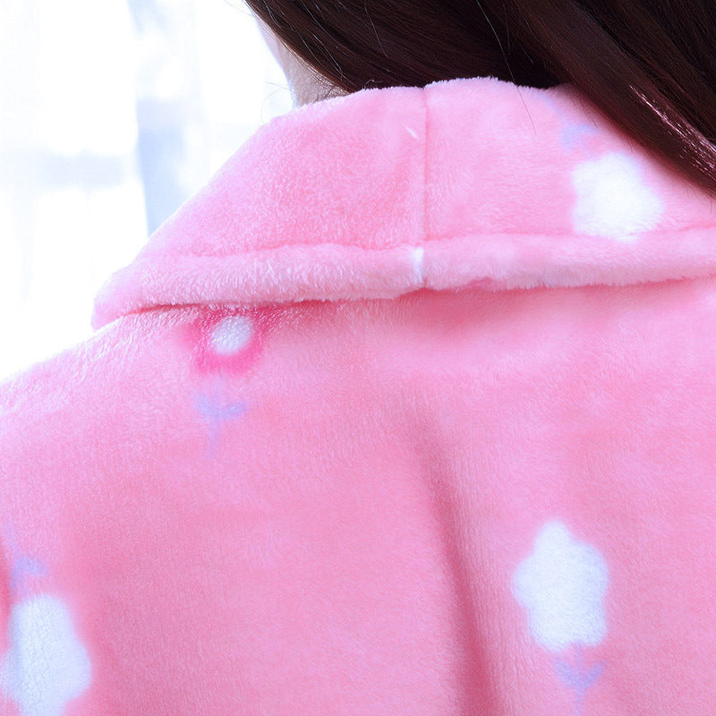 Ladies' Thick Flannel Long Sleeve Bathrobe