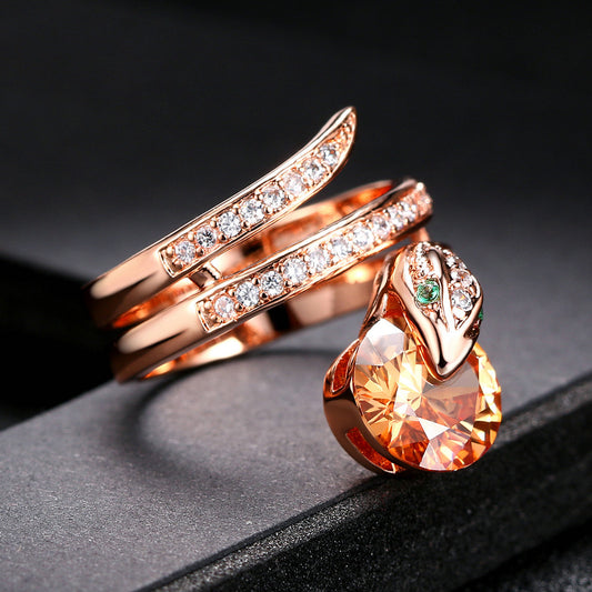 Retro Snake-shaped Women's Ring Zircon