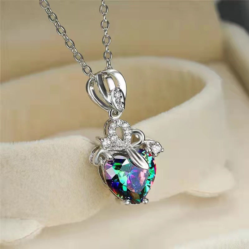 Fashion Love Pendant Necklace Heart-shaped Zircon Women's