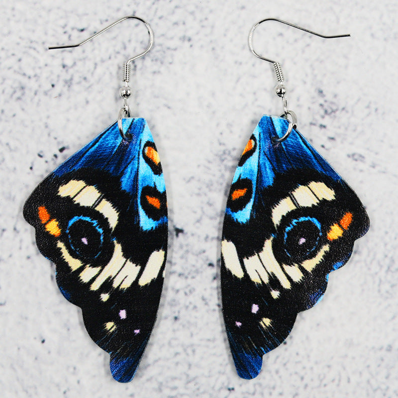 Butterfly Leather Earrings Bionic Wings Pattern Symmetrical Duplex Printing