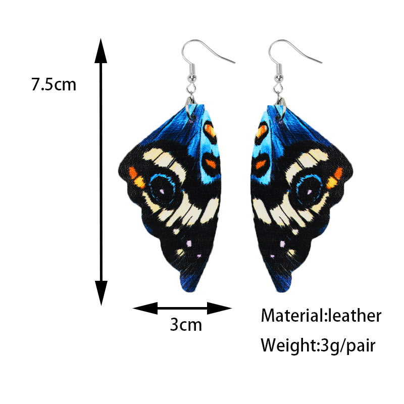 Butterfly Leather Earrings Bionic Wings Pattern Symmetrical Duplex Printing