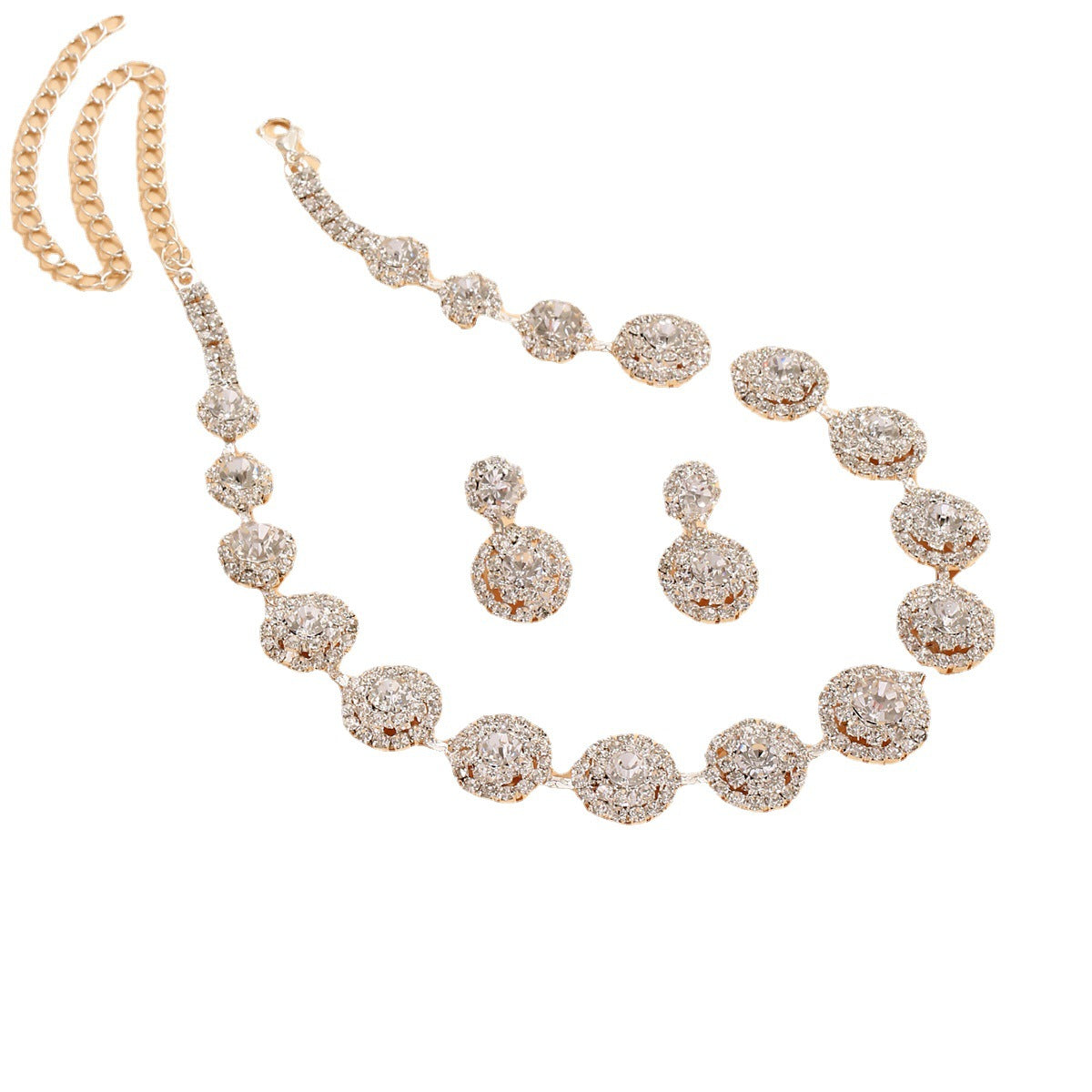 Popular Luxury Round Rhinestone Quartz Necklace And Earring Suit