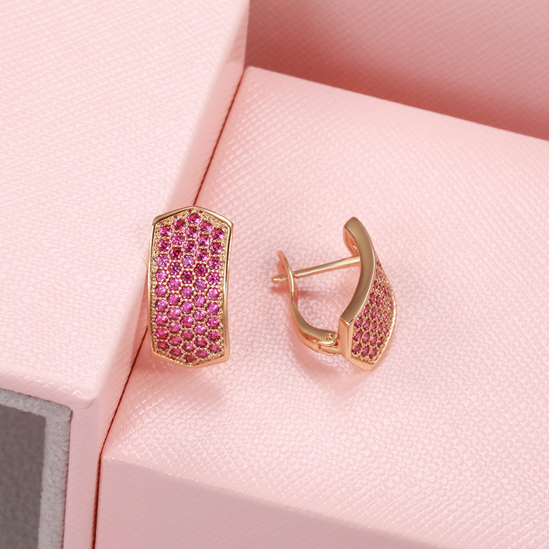 Elegant Rose Red Zircon Women's Earrings
