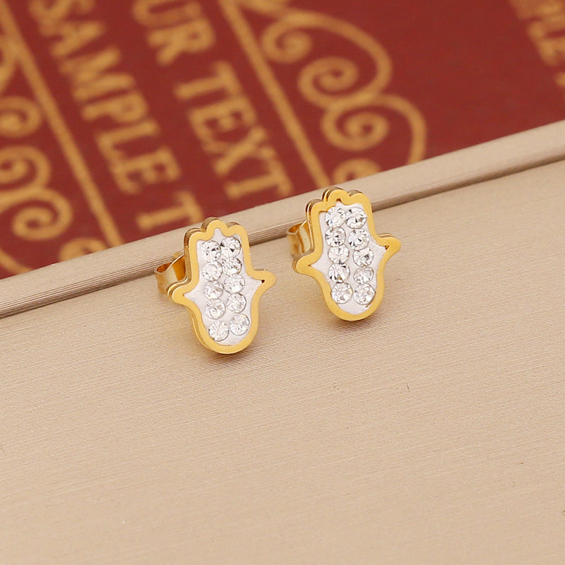 Fashion Stainless Steel Earrings Temperament And Fully-jewelled Heart-shaped Earrings