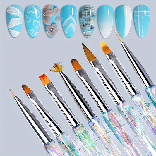 8 PCs Nail Drawing Line Smudges Brush Suit