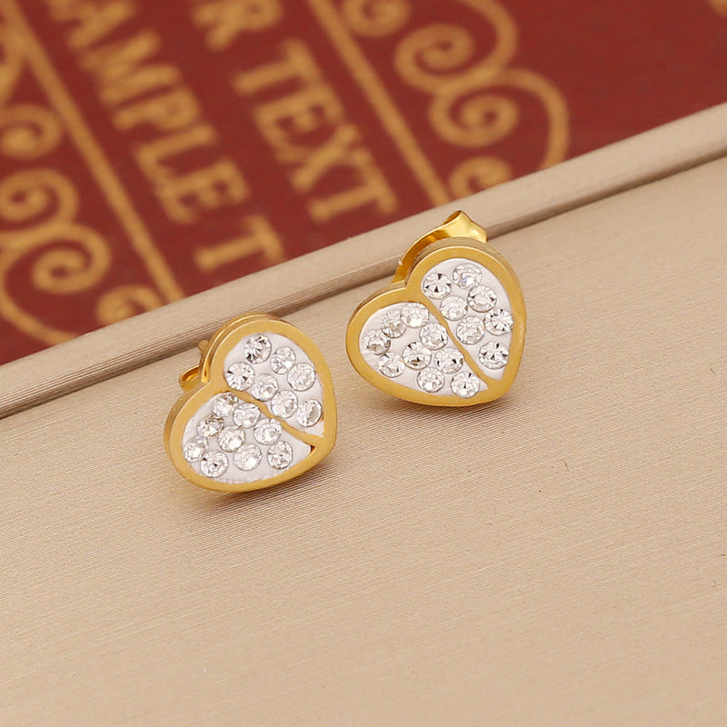 Fashion Stainless Steel Earrings Temperament And Fully-jewelled Heart-shaped Earrings