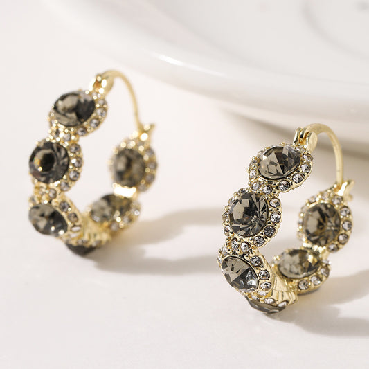 High-grade Gray Diamond Ring Ear Clip Earrings For Women