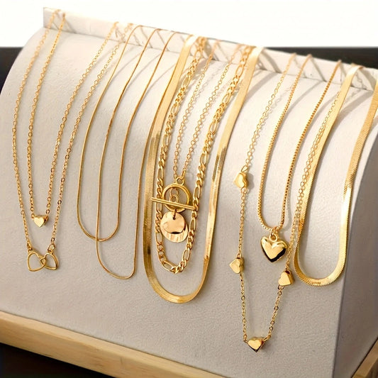 Heart Snake Bone Blade Necklace Suit 10 Pieces