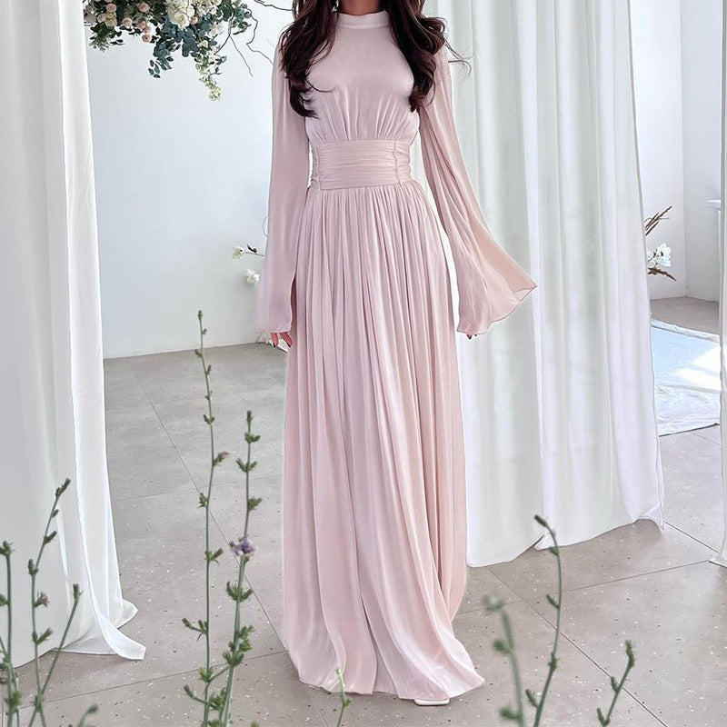 Round Neck French Entry Lux High-grade Mercerized Long Dress