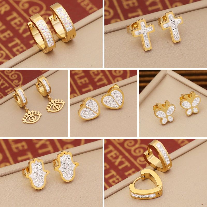 Fashion Stainless Steel Earrings Temperament And Fully-jewelled Heart-shaped Earrings