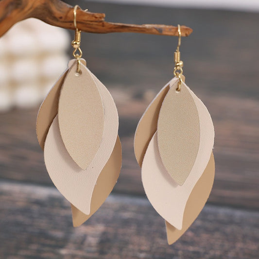 Korean-style Simple S-shaped Leaf Multi-layer Leather Earrings
