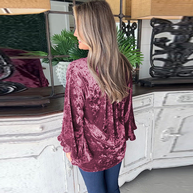 Solid Color Loose Long Sleeves Top For Women