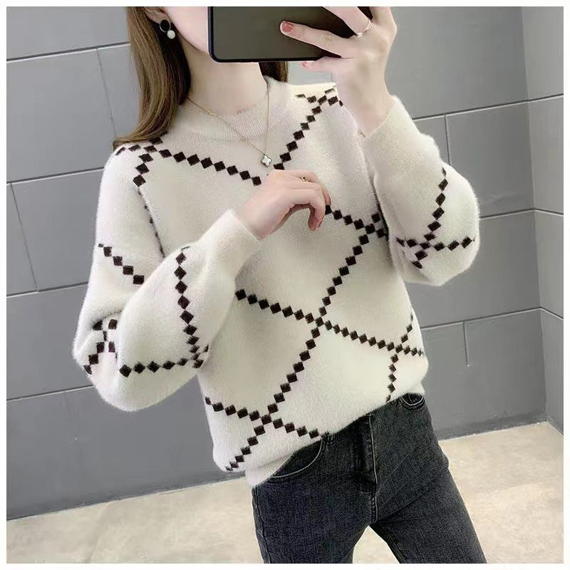 Western Style Loose-fitting Pullover Round-neck Knitted Bottoming Shirt Top